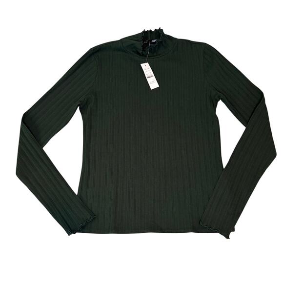 NWT J.Crew Ribbed Mock Neck Top Small Deep Forest Green Scallop Trim - Picture 1 of 4